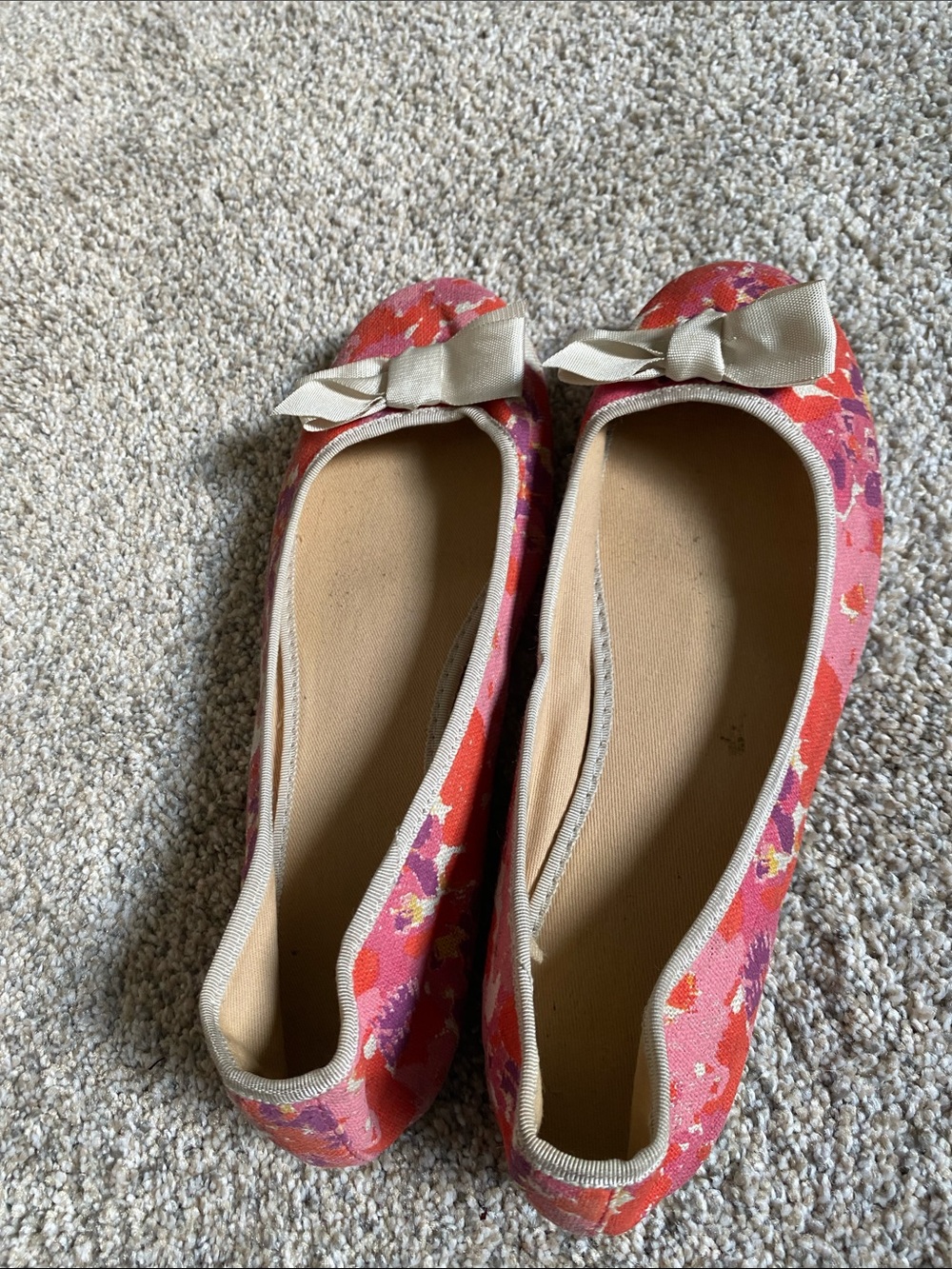 Old Navy Coral Floral Ballet Flats with Cream Bow